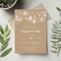 Rustic String Lights Engagement Party Invitation