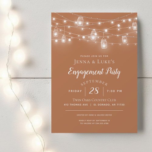 Rustic String Lights Engagement Party Invitation