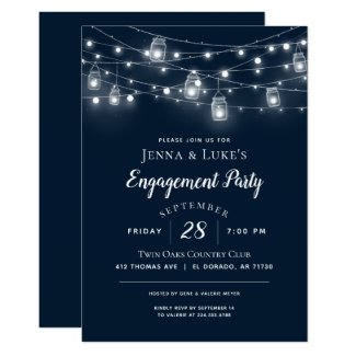 Rustic String Lights Engagement Party Invitation
