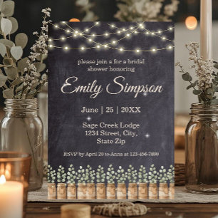 Rustic String Lights Eucalyptus Bridal Shower Invitation