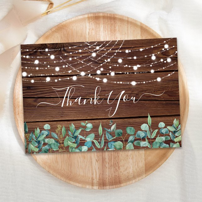 Rustic String Lights Eucalyptus Wedding Thank You Note Card (Creator Uploaded)