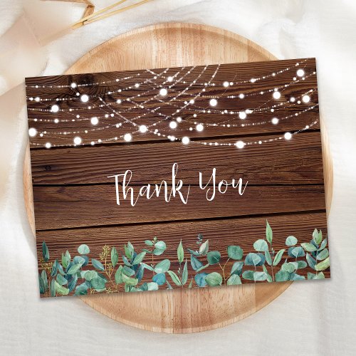 Rustic String Lights Eucalyptus Wedding Thank You Postcard