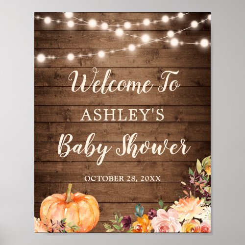 Rustic String Lights Fall Pumpkin Baby Shower Poster - Rustic Autumn Leaves String Lights Bridal Shower Sign Poster. 
(1) The default size is 8 x 10 inches, you can change it to a larger size. 
(2) For further customization, please click the "customize further" link and use our design tool to modify this template. 
(3) If you need help or matching items, please contact me.