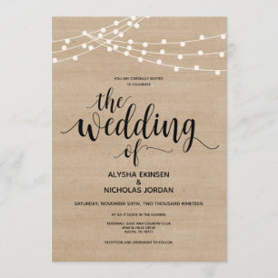 Rustic string lights farm Wedding Invitation Card