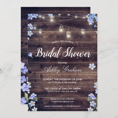Rustic String Lights Floral Barnwood Bridal Shower Invitation