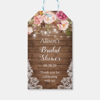 Rustic String Lights Floral Lace Bridal Shower Gift Tags by CardHunter at Zazzle