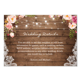 Rustic String Lights Floral Lace Wedding Details Card