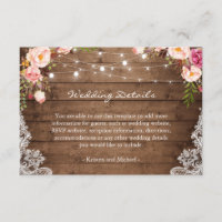 Rustic String Lights Floral Lace Wedding Details Enclosure Card