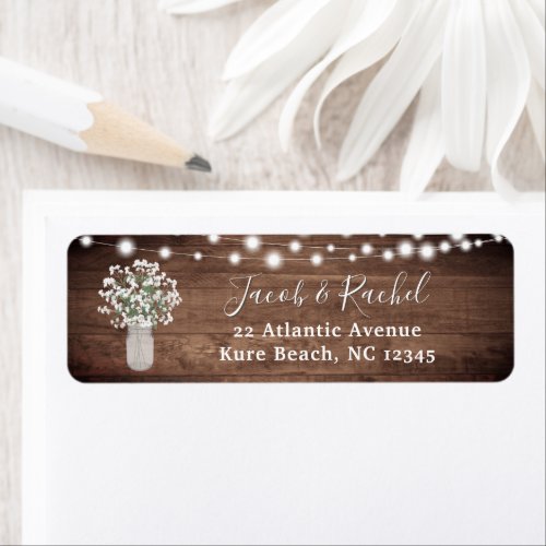 Rustic String Lights Floral Mason Jar Babys Breath Label