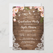 Rustic String Lights Floral Photo Graduation Party Invitation (Front)