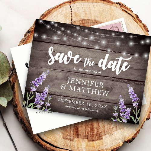 Rustic String Lights Flowers Wedding Save The Date Announcement Postcard