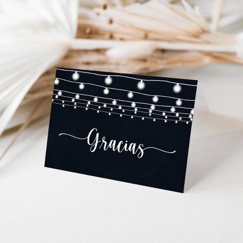 Rustic String Lights Folded Wedding Gracias Card