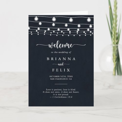 Rustic String Lights Folded Wedding Program