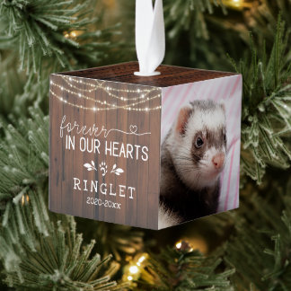 Rustic String Lights Forever In Our Hearts Ferret Cube Ornament
