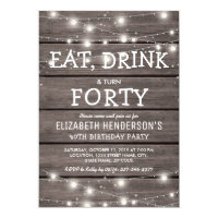 Rustic String Lights Forty Birthday Party | 40th Card