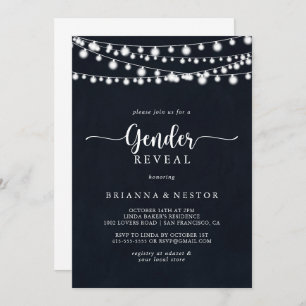 Rustic String Lights Gender Reveal Party Invitation