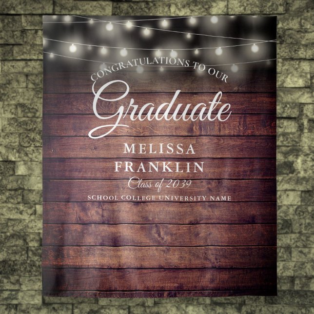 Rustic String Lights Graduation Party Backdrop (Rustic String Lights Graduation Party Backdrop)