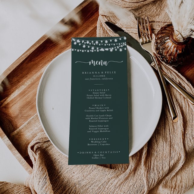 Rustic String Lights Green Dinner Menu (Creator Uploaded)