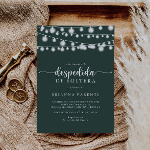 Rustic String Lights Green Spanish Bridal Shower Invitation