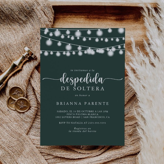 Rustic String Lights Green Spanish Bridal Shower  Invitation (Creator Uploaded)