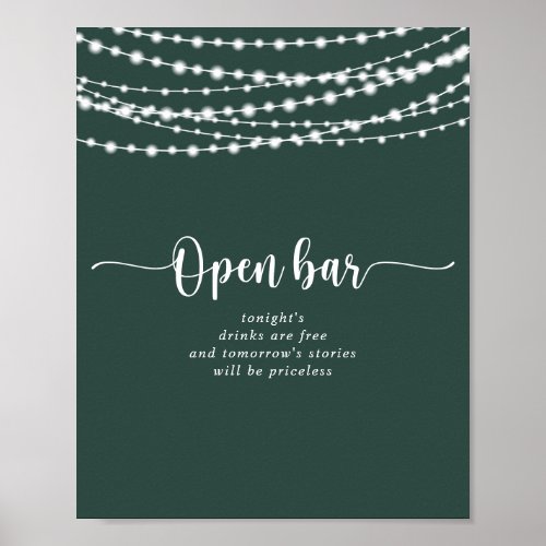 Rustic String lights Green Wedding Open Bar  Poster