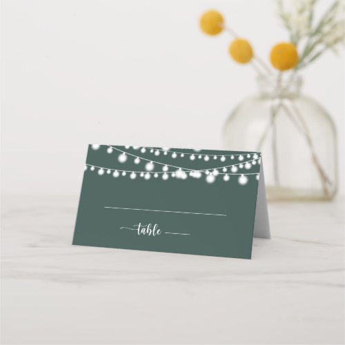 Rustic String Lights Green Wedding Place Card