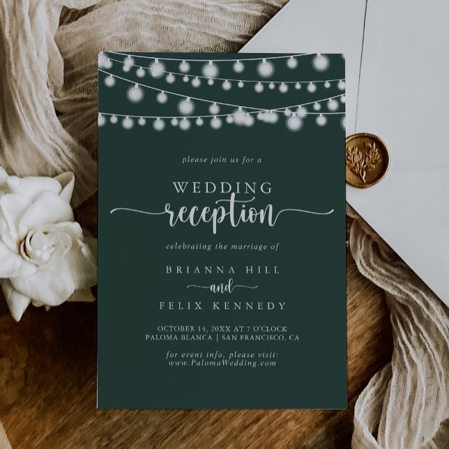 Rustic String Lights Green Wedding Reception   Invitation (Creator Uploaded)