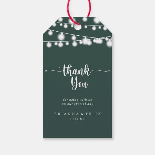 Rustic String Lights Green Wedding Thank You  Gift Tags