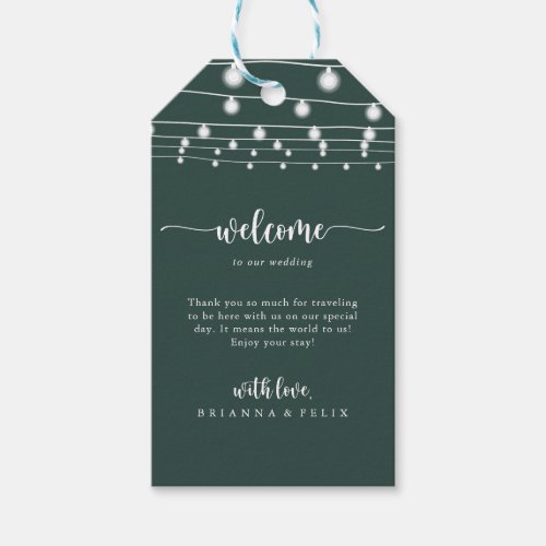 Rustic String Lights Green Wedding Welcome  Gift Tags