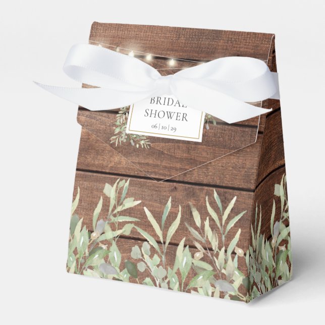 Rustic String Lights Greenery Bridal Shower Favor Boxes (Front Side)