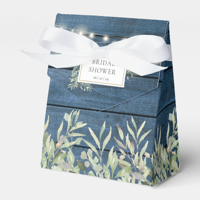 Rustic String Lights Greenery Bridal Shower Favor Boxes (Front Side)
