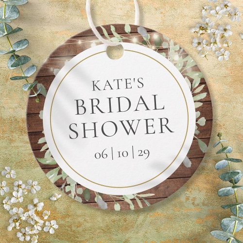 Rustic String Lights Greenery Bridal Shower Favor Tags