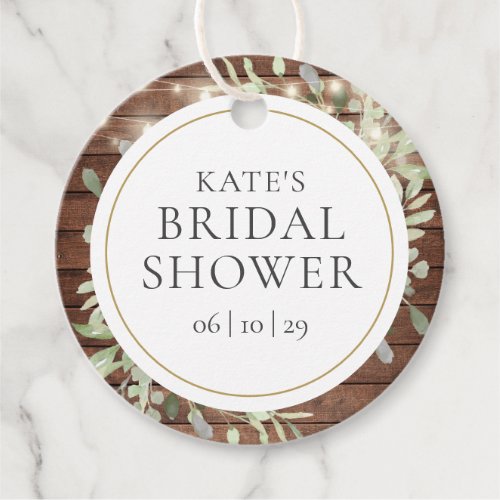 Rustic String Lights Greenery Bridal Shower Favor Tags