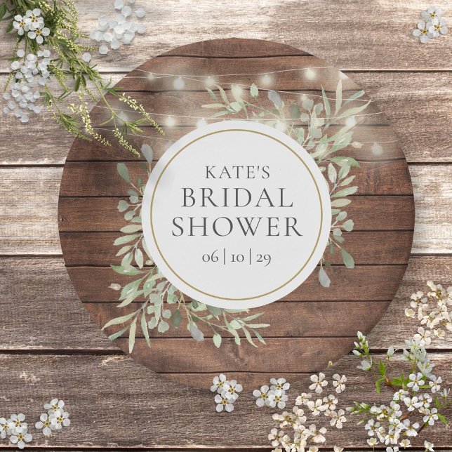 Rustic String Lights Greenery Bridal Shower Paper Plates (Rustic String Lights Greenery Bridal Shower Paper Plates)