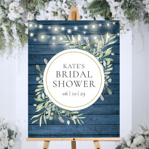 Rustic String Lights Greenery Bridal Shower Sign