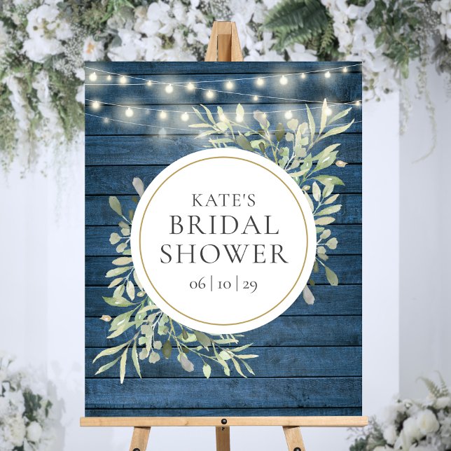 Rustic String Lights Greenery Bridal Shower Sign (Rustic String Lights Greenery Bridal Shower Foam Board)