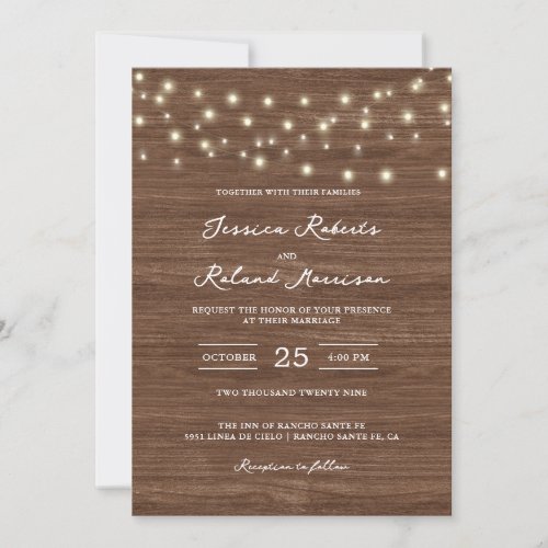 Rustic String Lights Happily Ever After Wedding Invitation