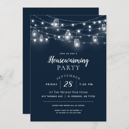 Rustic String Lights Housewarming Party Invitation