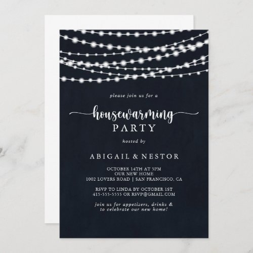Rustic String Lights Housewarming Party  Invitation