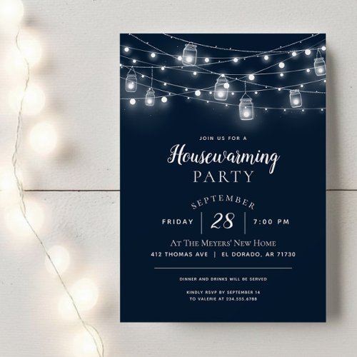 Rustic String Lights Housewarming Party Invitation
