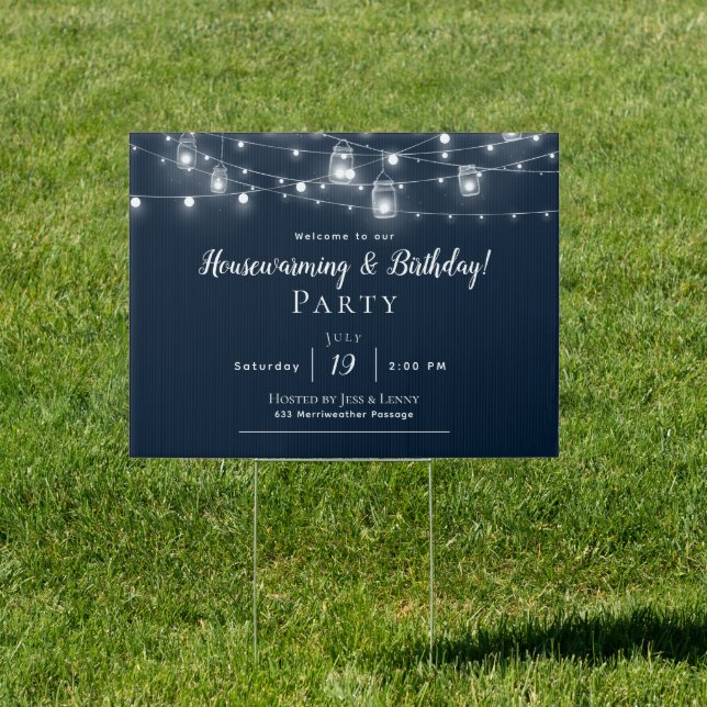 Rustic String Lights Housewarming Party Sign (Insitu)