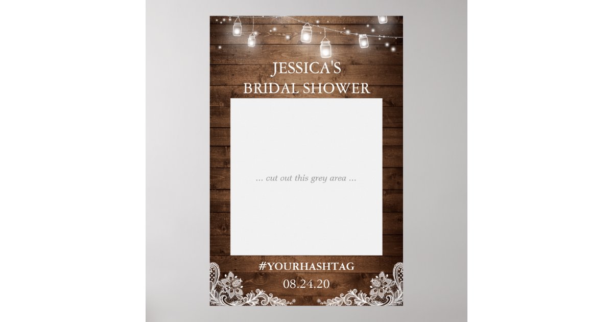 Rustic String Lights Lace Bridal Shower Photo Prop Poster | Zazzle
