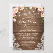 Rustic String Lights Lace Floral Baby Shower Invitation (Front)