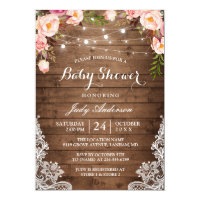 Rustic String Lights Lace Floral Baby Shower Invitation