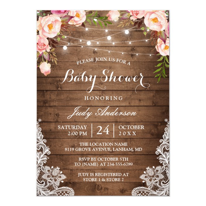 rustic floral baby shower invitations