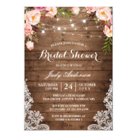 Rustic String Lights Lace Floral Bridal Shower Invitation