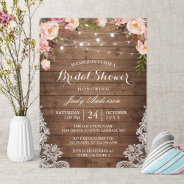 Rustic String Lights Lace Floral Bridal Shower Invitation at Zazzle