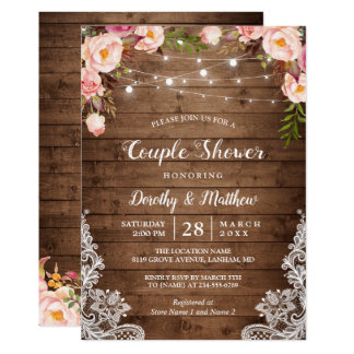 Rustic String Lights Lace Floral Couple's Shower Invitation