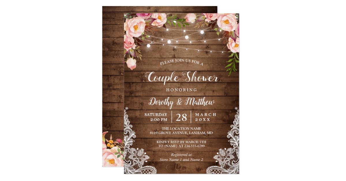 rustic string lights lace floral couple 39 s shower disney baby shower invitations