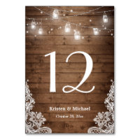 Rustic String Lights Lace Wedding Table Number